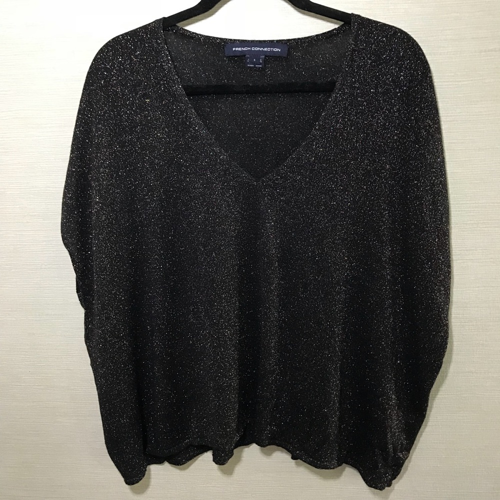 French Connection Sparkle Top Black Sz Small